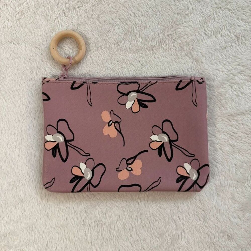 lilac flower print mini makeup cosmetics bag